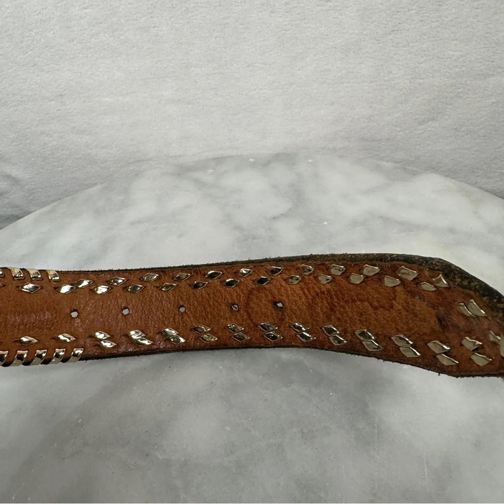 Vintage western Black and Gold‎ Woven leather Belt metallic